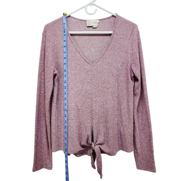 Saturday / Sunday Anthropologie Womens V-Neck Tie-Front Knit Sweater Medium pink - Picture 6 of 12